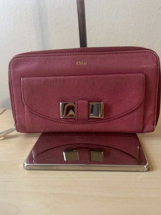 Chloe Handbags - Chloe Pink Leather Zip Wallet with Bow Accent EUC